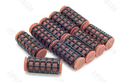 Blue hair-rollers macro