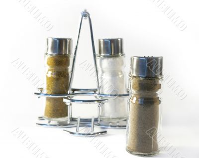 Salt and pepper on a white background