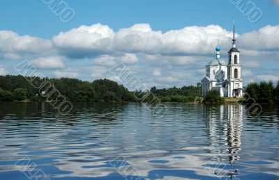 The White orthodox church on Volga