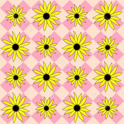 Yellow Black eyed Susan on Plaid