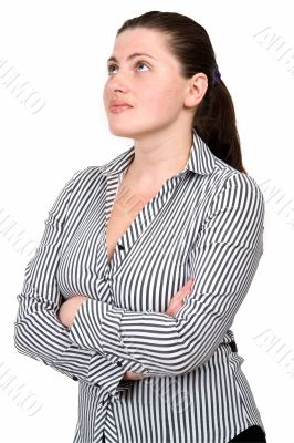 woman looks upwards