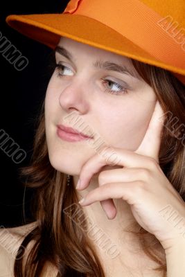 woman with orange hat