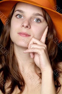 woman with orange hat