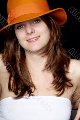 woman with orange hat