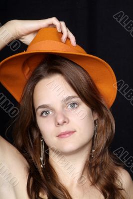 woman with orange hat