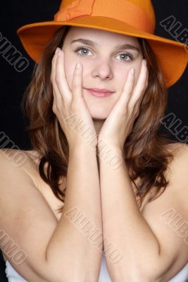 woman with orange hat