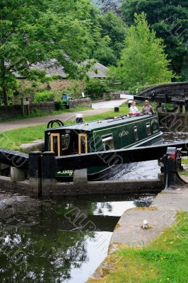 Narrowboat in Lock.