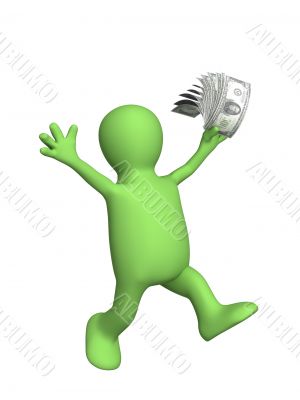 3d puppet with money in a hand