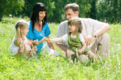 Family in forest
