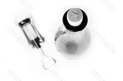 Corkscrew and bottle