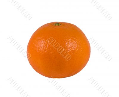 One ripe orange on a white background