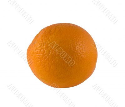 One ripe orange on a white background