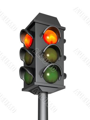 3d traffic light with a burning red signal