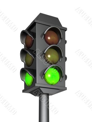 3d traffic light with a burning green signal