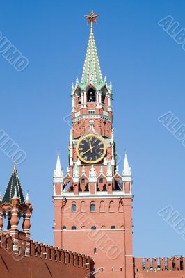 Kremlin tower with clock in Moscow