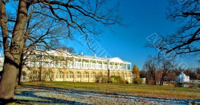 View of the park and classical buildings