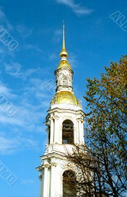 Bell tower against blue sky