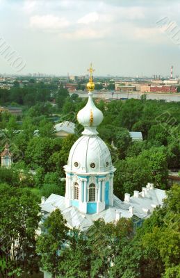 Cathedral tower and industrial view