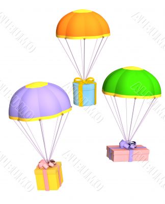 Gifts flying on parachutes
