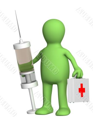 Puppet doctor with a syringe