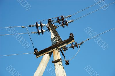 Ferro-concrete column with electric wires.
