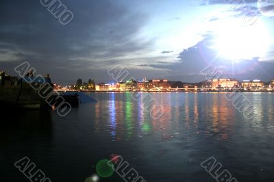 Panorama of modern city at night.