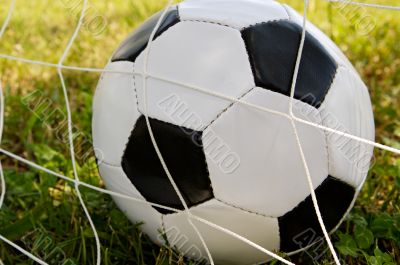 Soccer ball in the goal net