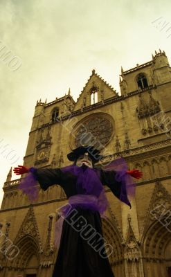 Witch in front of cathedral