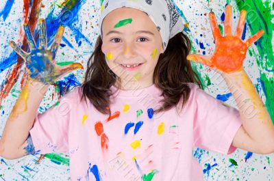 Girl playing with painting