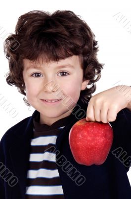 Adorable child with one apple