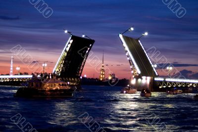 The dissolved bridge in Saint Petersburg