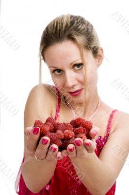 Woman with raspberries
