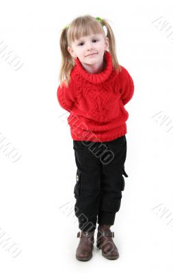 girl in red cardigan