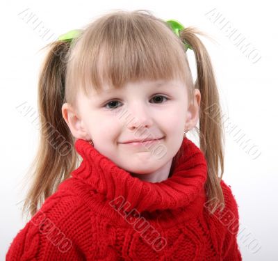 girl in red cardigan