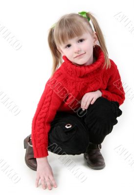 girl in red cardigan