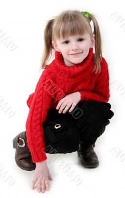 girl in red cardigan