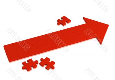 Red arrow made of pieces of puzzle