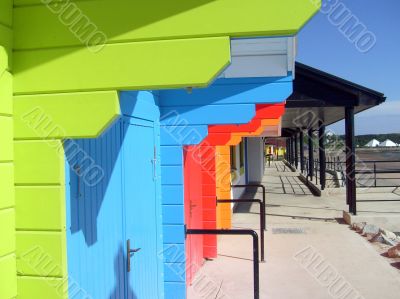 Colorful seaside beach chalets