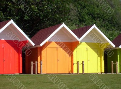 Colorful seaside beach chalets