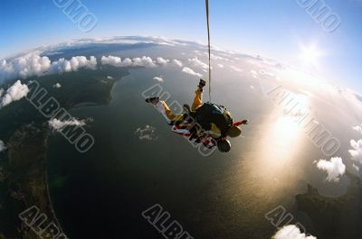 Tandem skydive at sunset