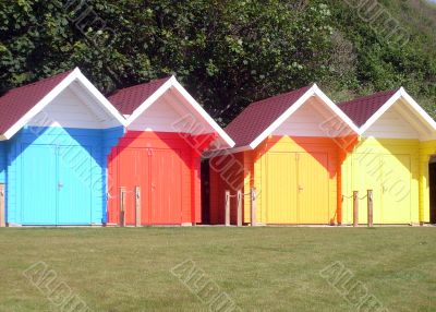 Colorful seaside beach chalets