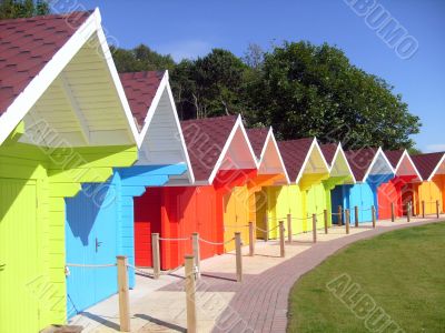 Colorful seaside beach chalets