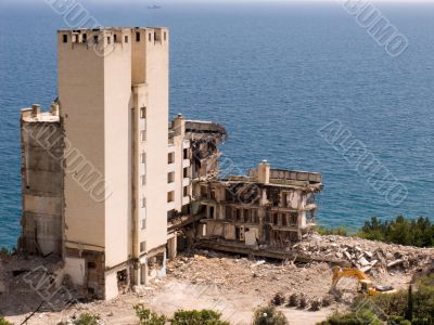 The destroyed buildings