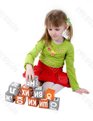 girl  play with brick
