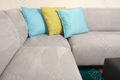 Grey Suede Couch & Pillows