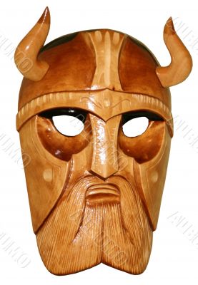 Isolated wooden hadmade mask of viking