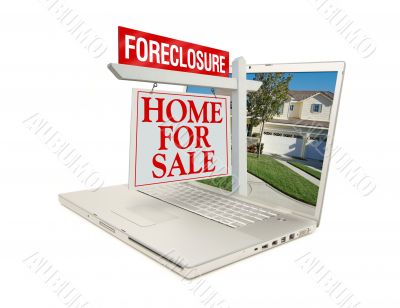 Foreclosure Home for Sale Sign & Laptop