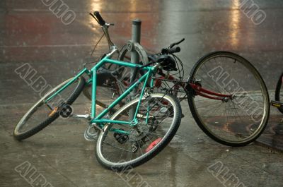 Bicycles under rain