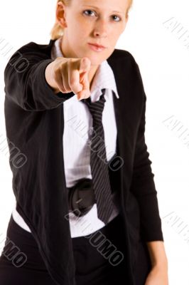 Business woman is pointing