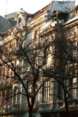 Building in sunset light